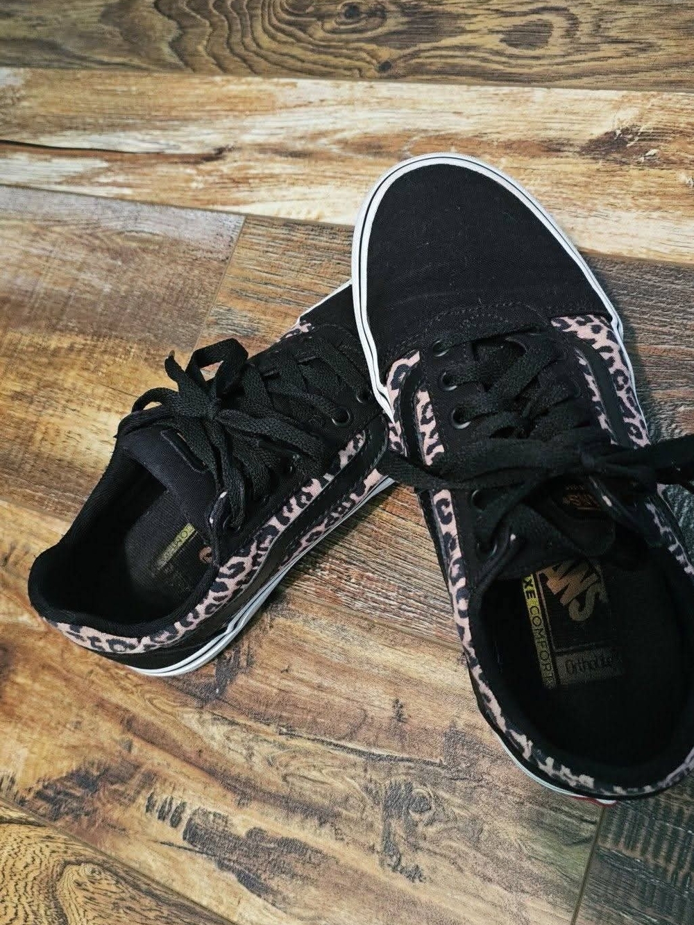 Vans Black Low-Top Sneakers with Pink Leopard Trim